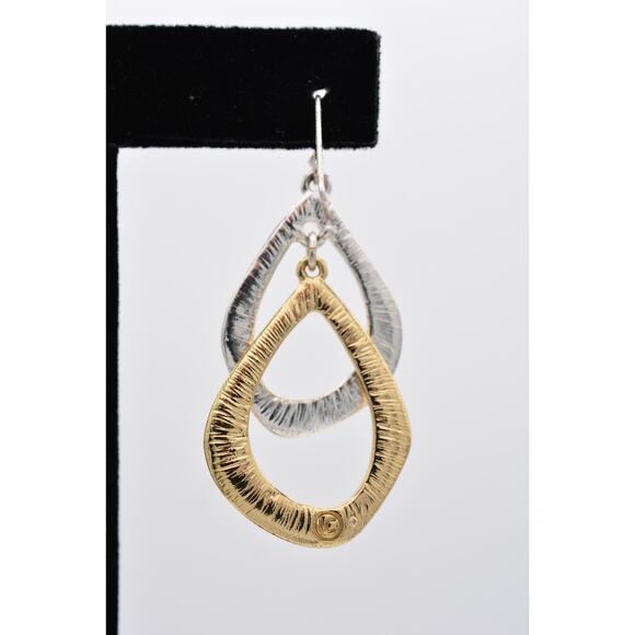 Liz Claiborne Vintage Dangle Earrings Silver Gold Tone Pebbled Shiny 1990s BinU - Picture 9 of 12